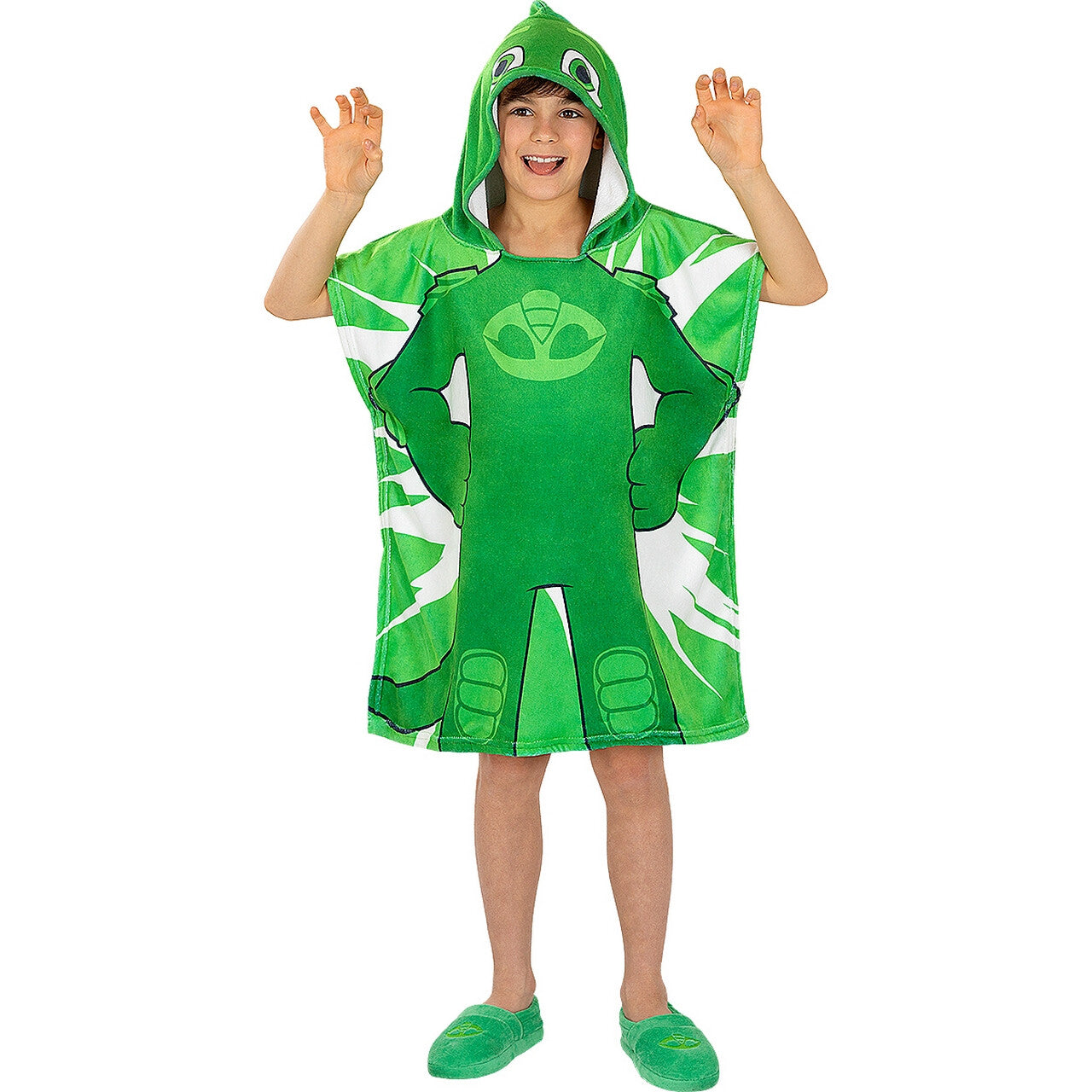 Op deze afbeelding zie je een Kostuums, van het merk Funidelia. Gekko Poncho Pj Masks Groen Handdoek Kind Kostuum