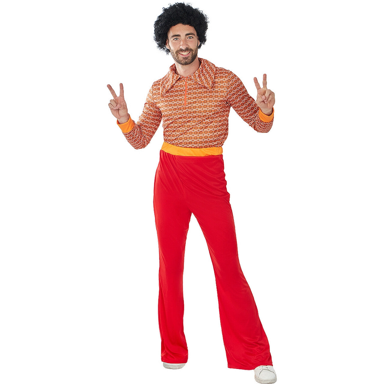 Op deze afbeelding zie je een Kostuums, van het merk Funidelia. Super 70s Retro Richard Man Kostuum
