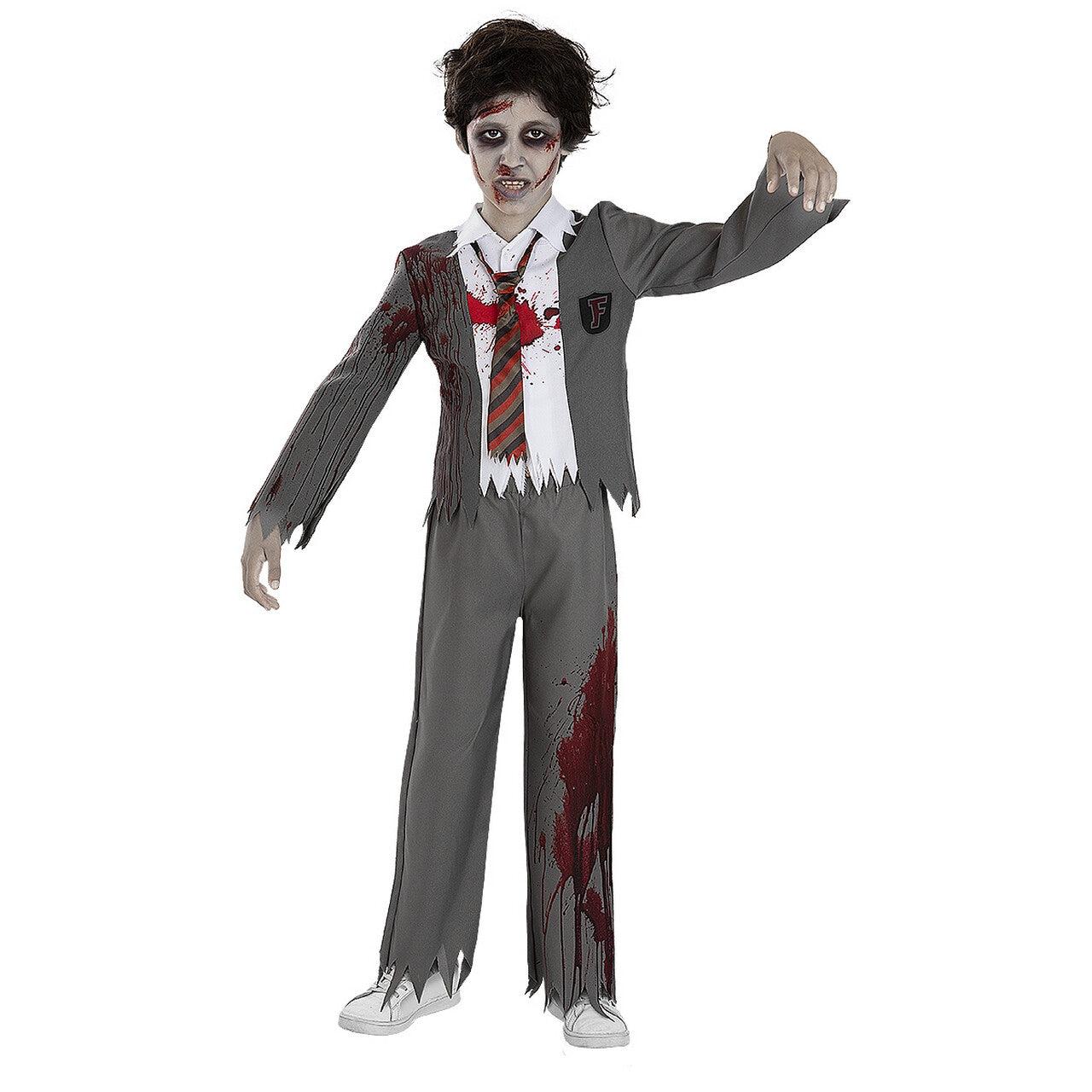 Op deze afbeelding zie je een Kostuums, van het merk Funidelia. Bloederige Zombie Scholier Jongen Kostuum