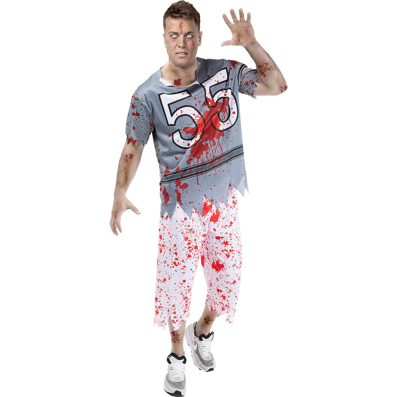 Op deze afbeelding zie je een Kostuums, van het merk Funidelia. Zombie Football Speler Nummer 55 Man Kostuum