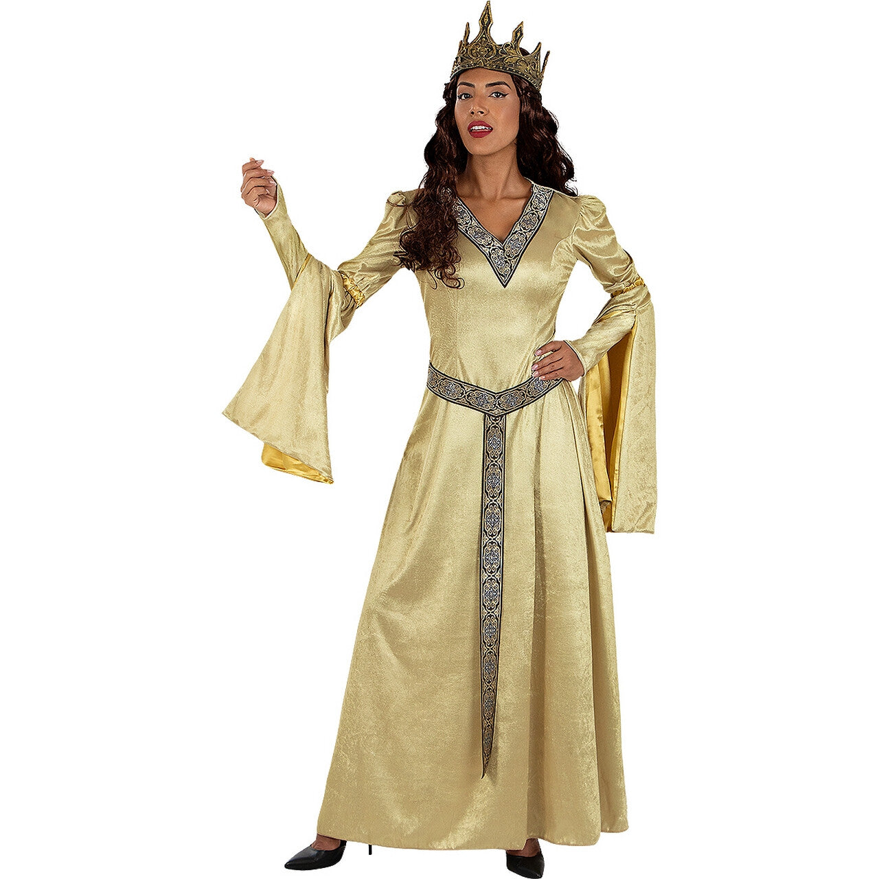Op deze afbeelding zie je een Kostuums, van het merk Funidelia. Deluxe Gouden Koningin Lady Guinevere Vrouw Kostuum