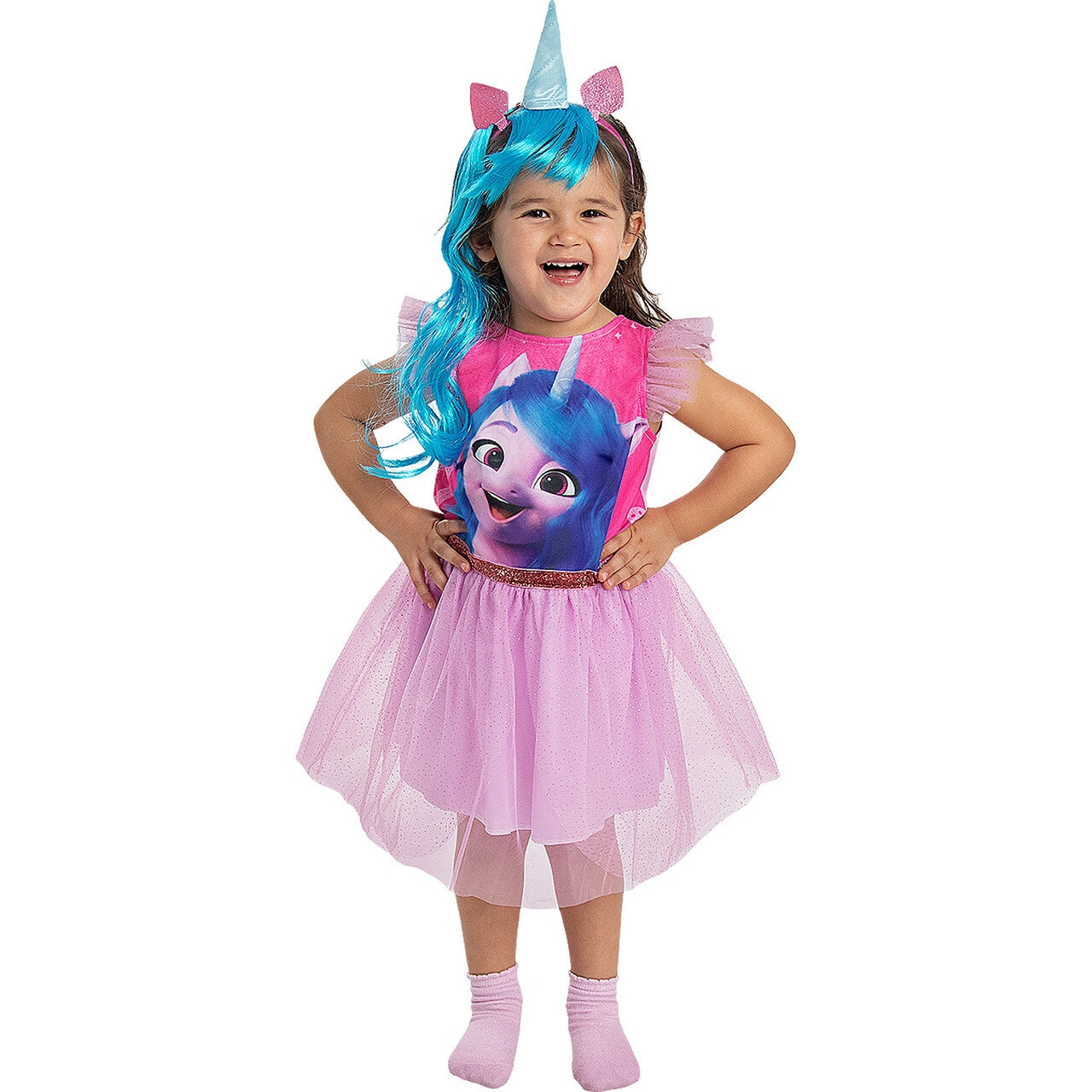 Op deze afbeelding zie je een Kostuums, van het merk Funidelia. My Little Pony Unicorn Izzy Moonbow Meisje Kostuum