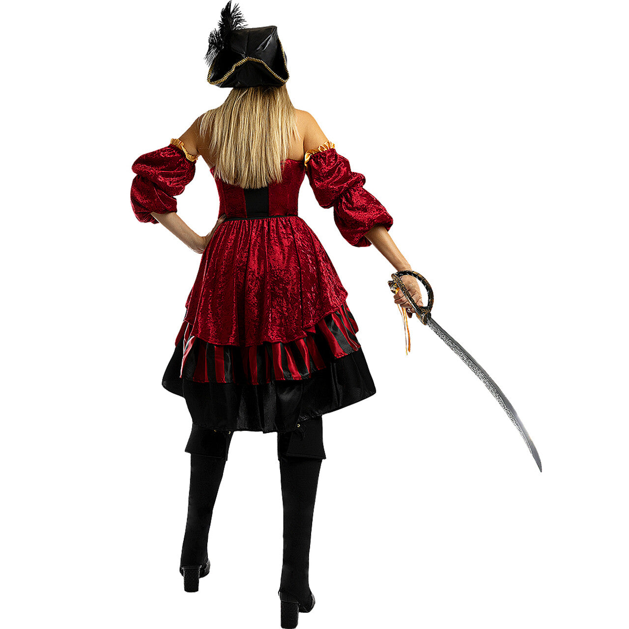 Op deze afbeelding zie je een Kostuums, van het merk Funidelia. Elegante Red Velvet Piraat Eleonora Vrouw Kostuum