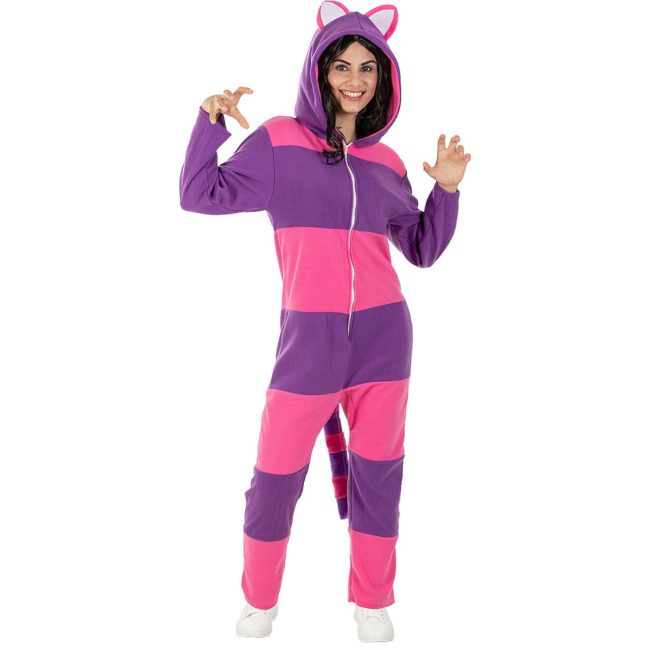 Op deze afbeelding zie je een Kostuums, van het merk Funidelia. Knuffelige Cheshire Kat Onesie Vrouw Kostuum