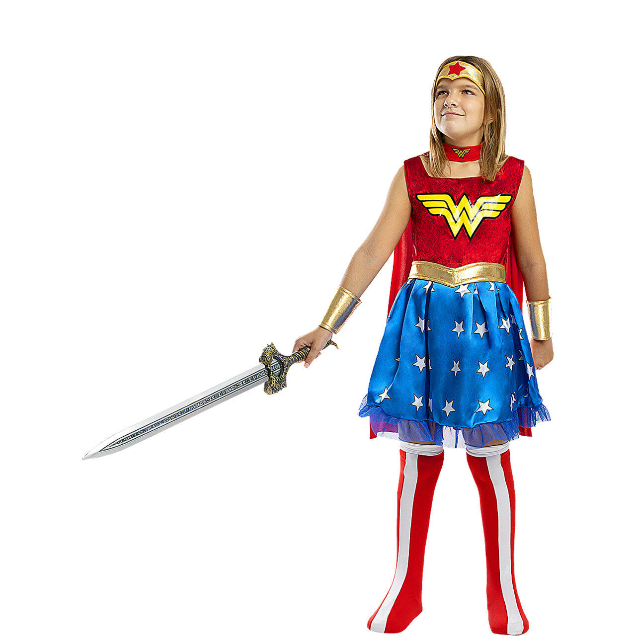 Op deze afbeelding zie je een Kostuums, van het merk Funidelia. Wonderbaarlijk Dappere Wonderwoman™ Kind Meisje Kostuum
