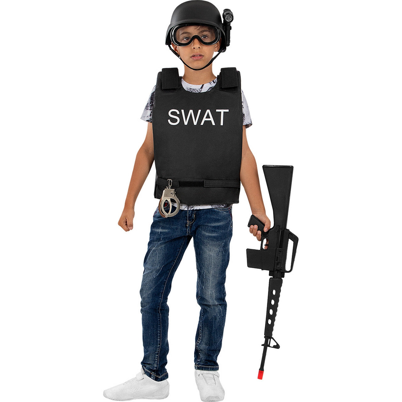 Op deze afbeelding zie je een Kostuums, van het merk Funidelia. Swat To Protect Vest Kind