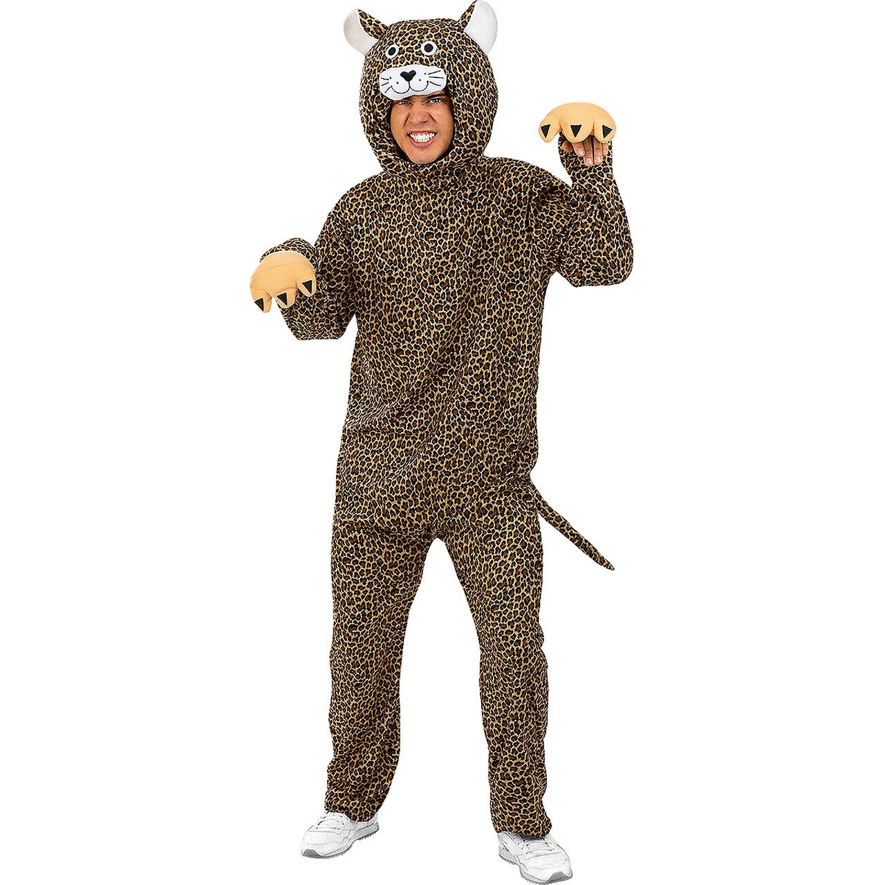Op deze afbeelding zie je een Kostuums, van het merk Funidelia. Gevaarlijke Luipaard Met Staart Onesie Kostuum