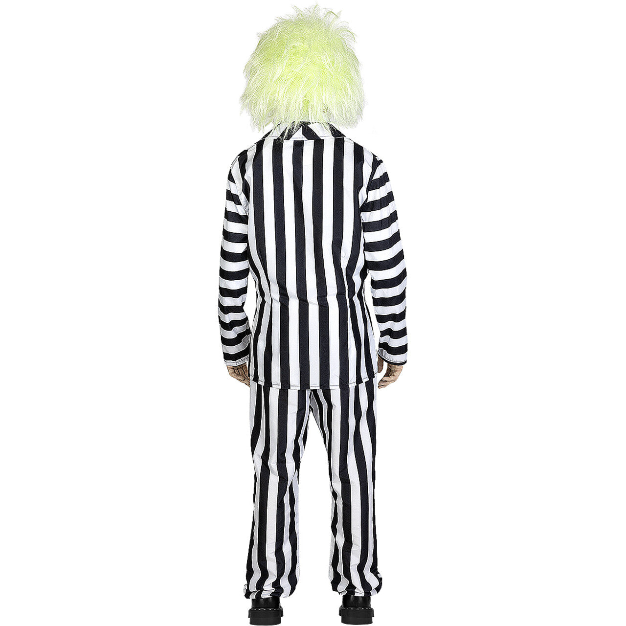 Op deze afbeelding zie je een Kostuums, van het merk Funidelia. Beetlejuice Gangster Zwart Wit Gestreept Man Kostuum