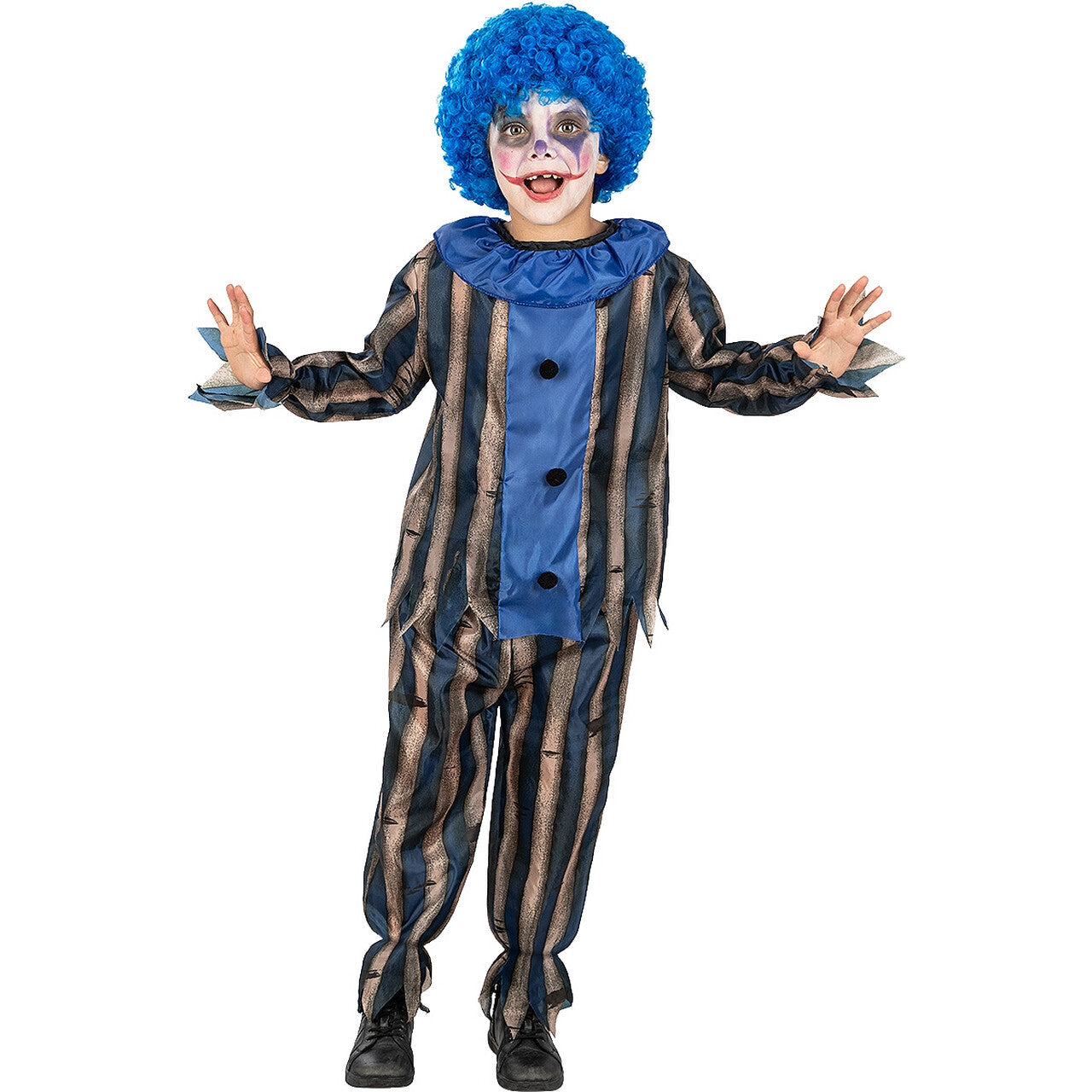 Op deze afbeelding zie je een Kostuums, van het merk Funidelia. Evil Blue Clown Jongen Kostuum