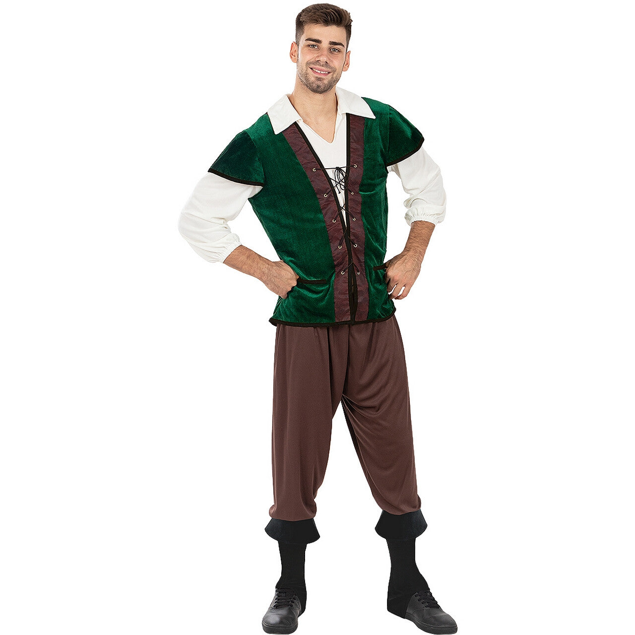 Op deze afbeelding zie je een Kostuums, van het merk Funidelia. Groene Plebejer Man Kostuum