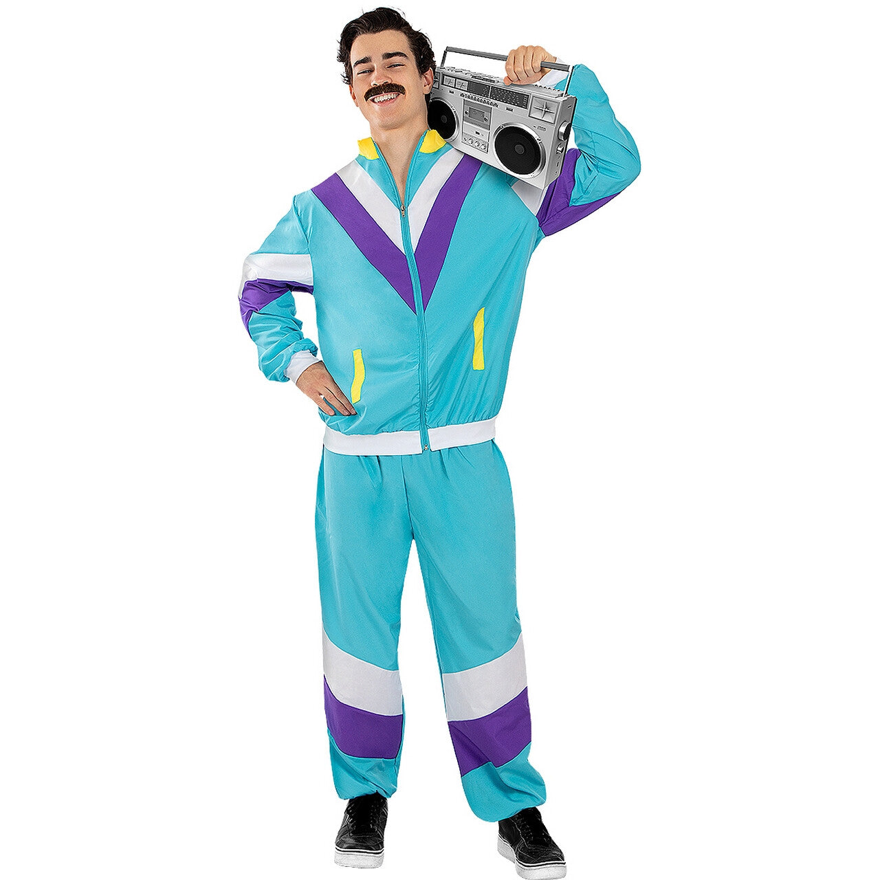 Op deze afbeelding zie je een Kostuums, van het merk Funidelia. 80s Retro Trainingspak Adrie Kostuum