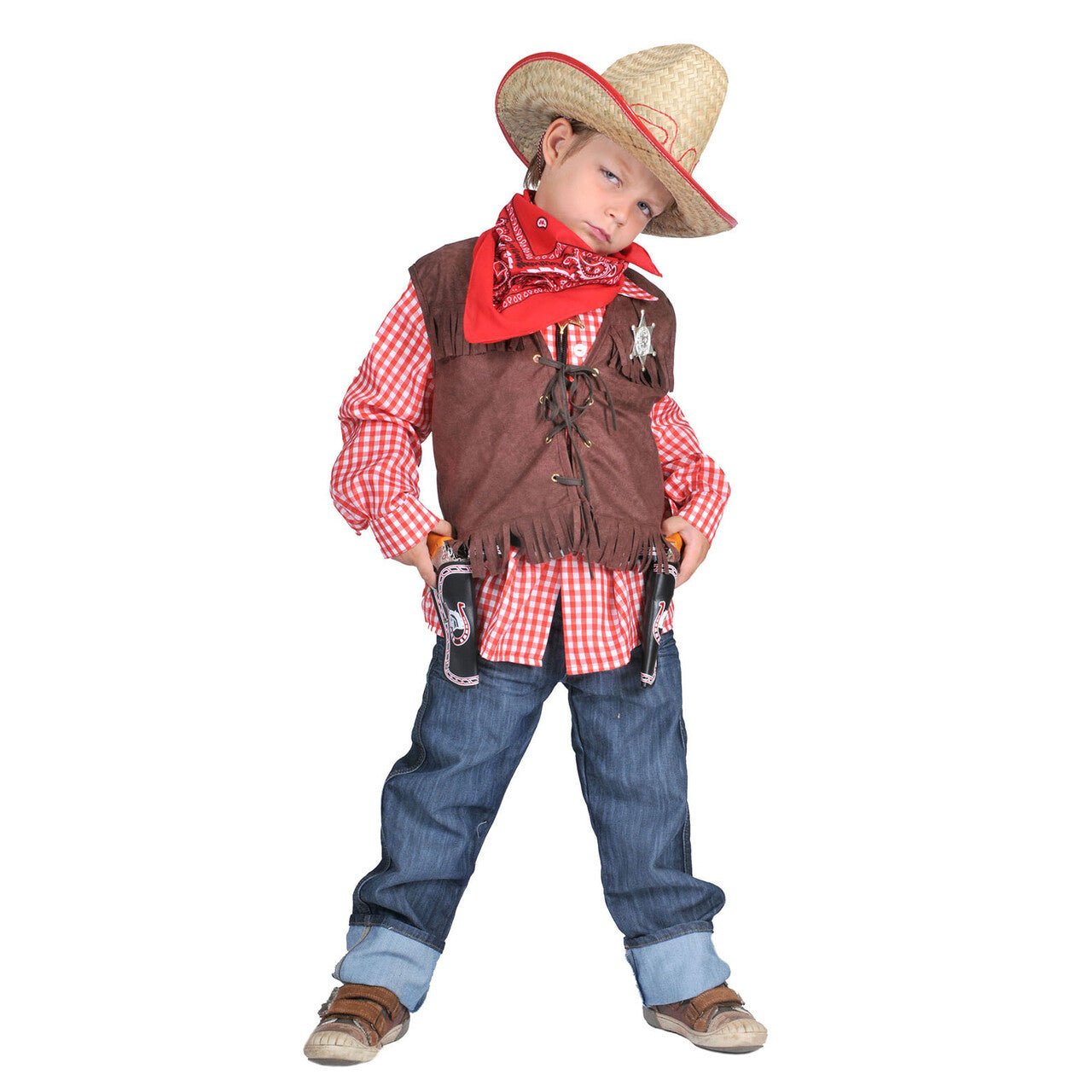 Op deze afbeelding zie je een Kostuums, van het merk Funny Fashion. Rood-Wit Geblokt Tiroler Hemd Cowboy Jongen