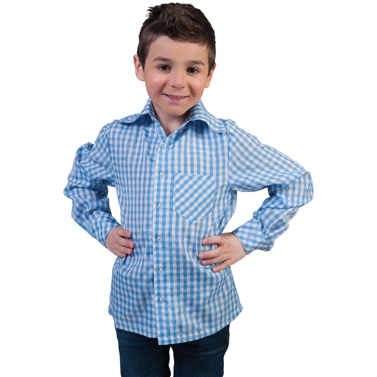 Op deze afbeelding zie je een Kostuums, van het merk Funny Fashion. Ruitjeshemd Oktoberfest Blauw Jongen