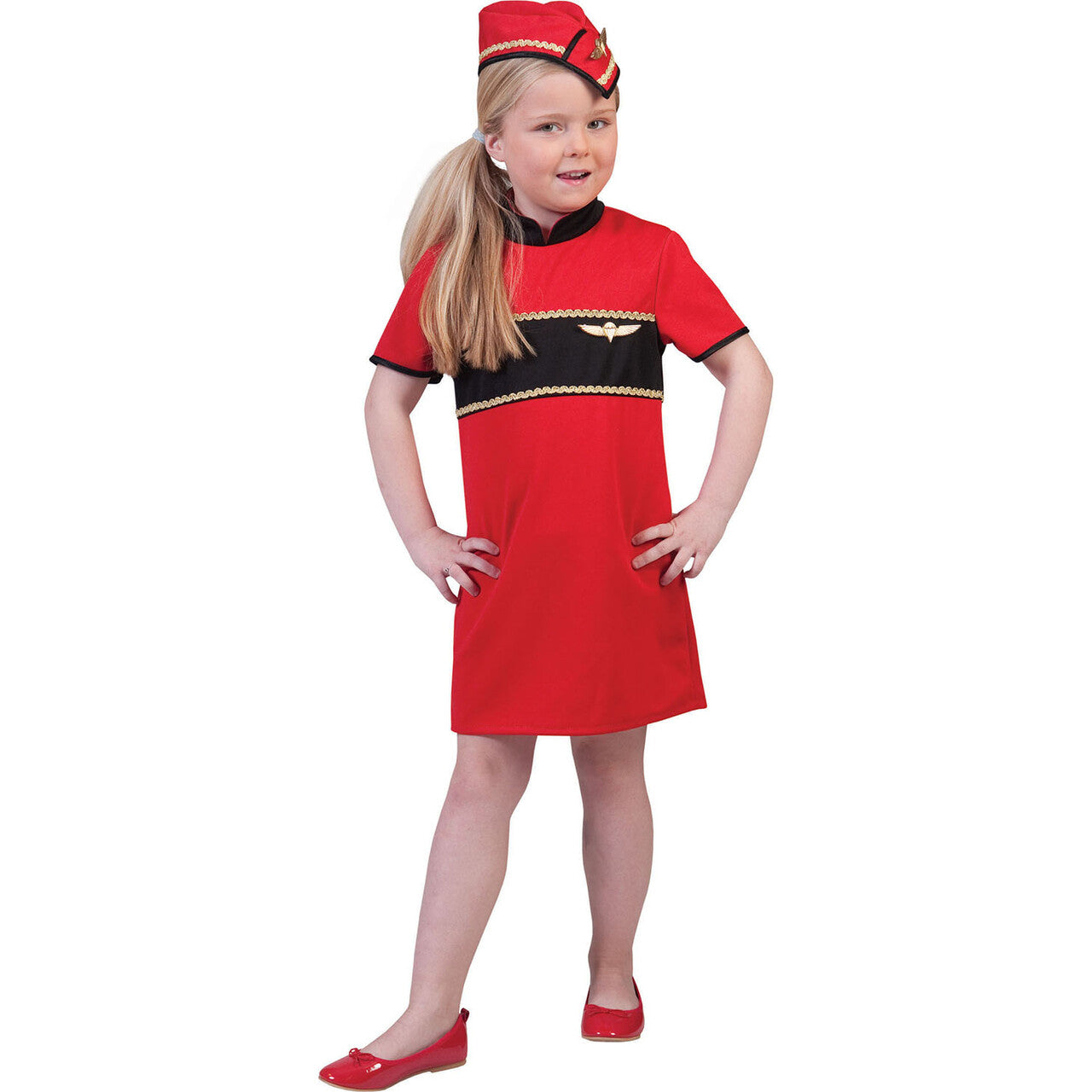 Op deze afbeelding zie je een Kostuums, van het merk Funny Fashion. Tessa De Rode Stewardess Meisje Kostuum