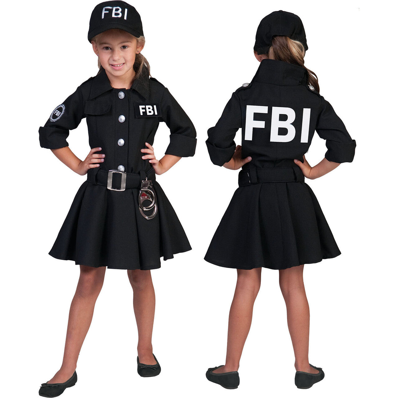Op deze afbeelding zie je een Kostuums, van het merk Funny Fashion. Zwarte Fbi Arrest Meisje Kostuum