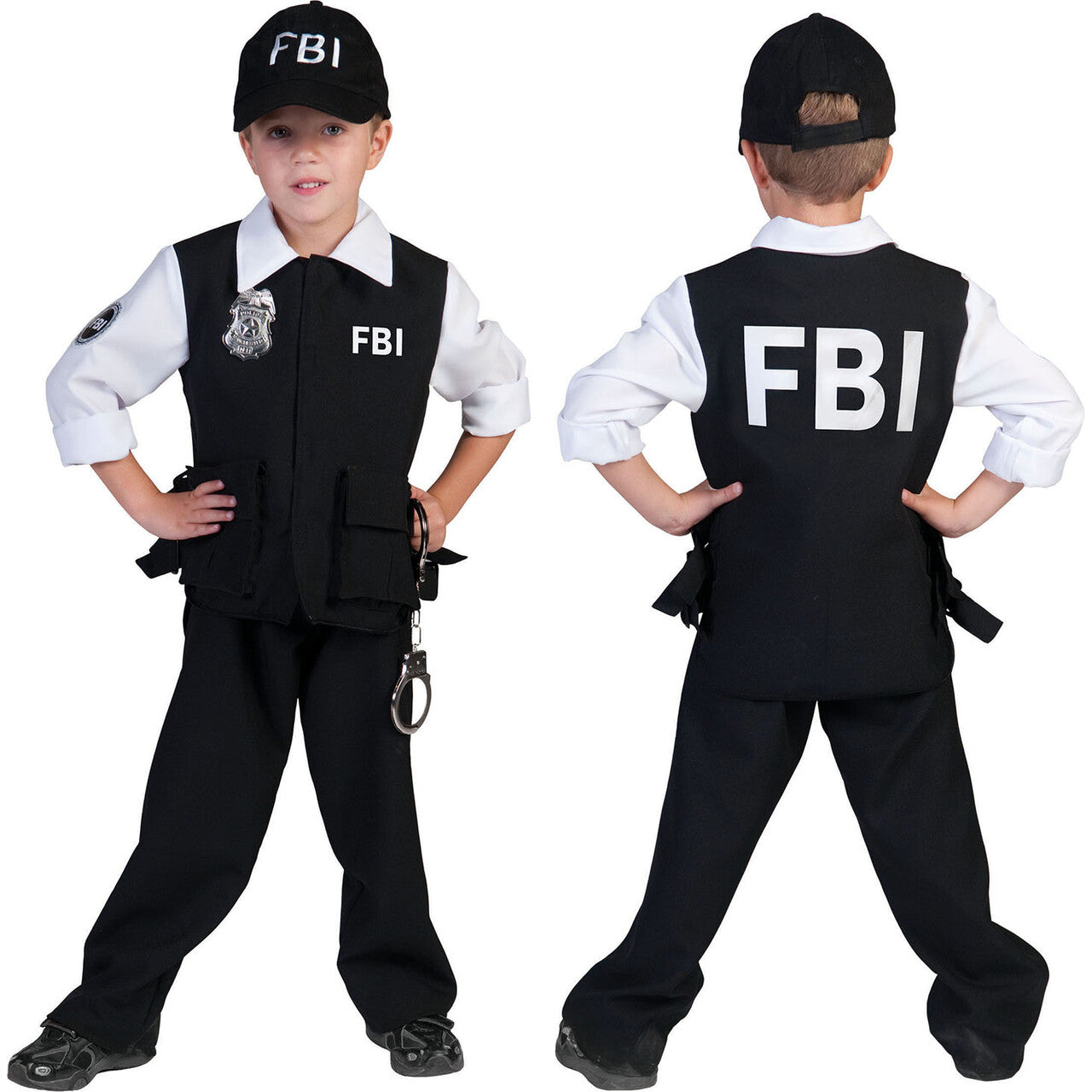 Op deze afbeelding zie je een Kostuums, van het merk Funny Fashion. Fbi Arrest Zwart Jongen Kostuum