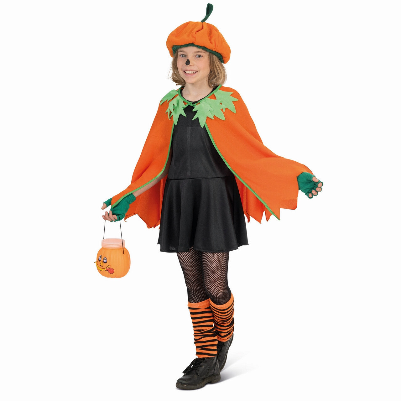 Op deze afbeelding zie je een Kostuums, van het merk Funny Fashion. Pompoen Cape Oranje Kind