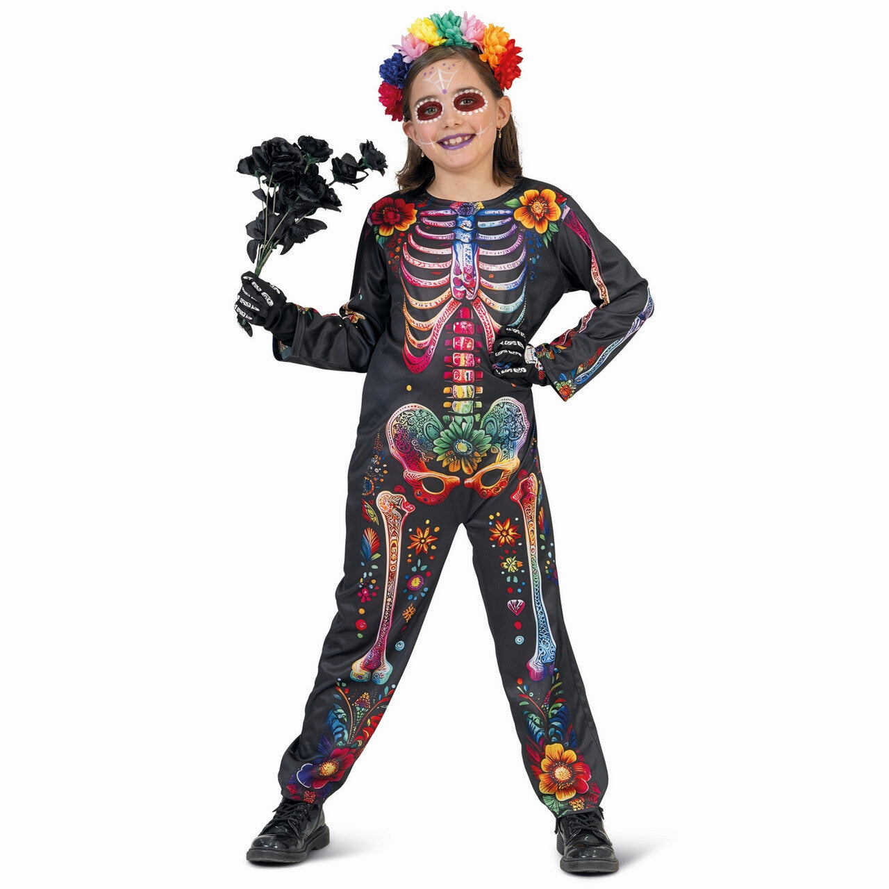 Op deze afbeelding zie je een Kostuums, van het merk Funny Fashion. Door De Regenboog Gekleurd Skelet Kind Kostuum