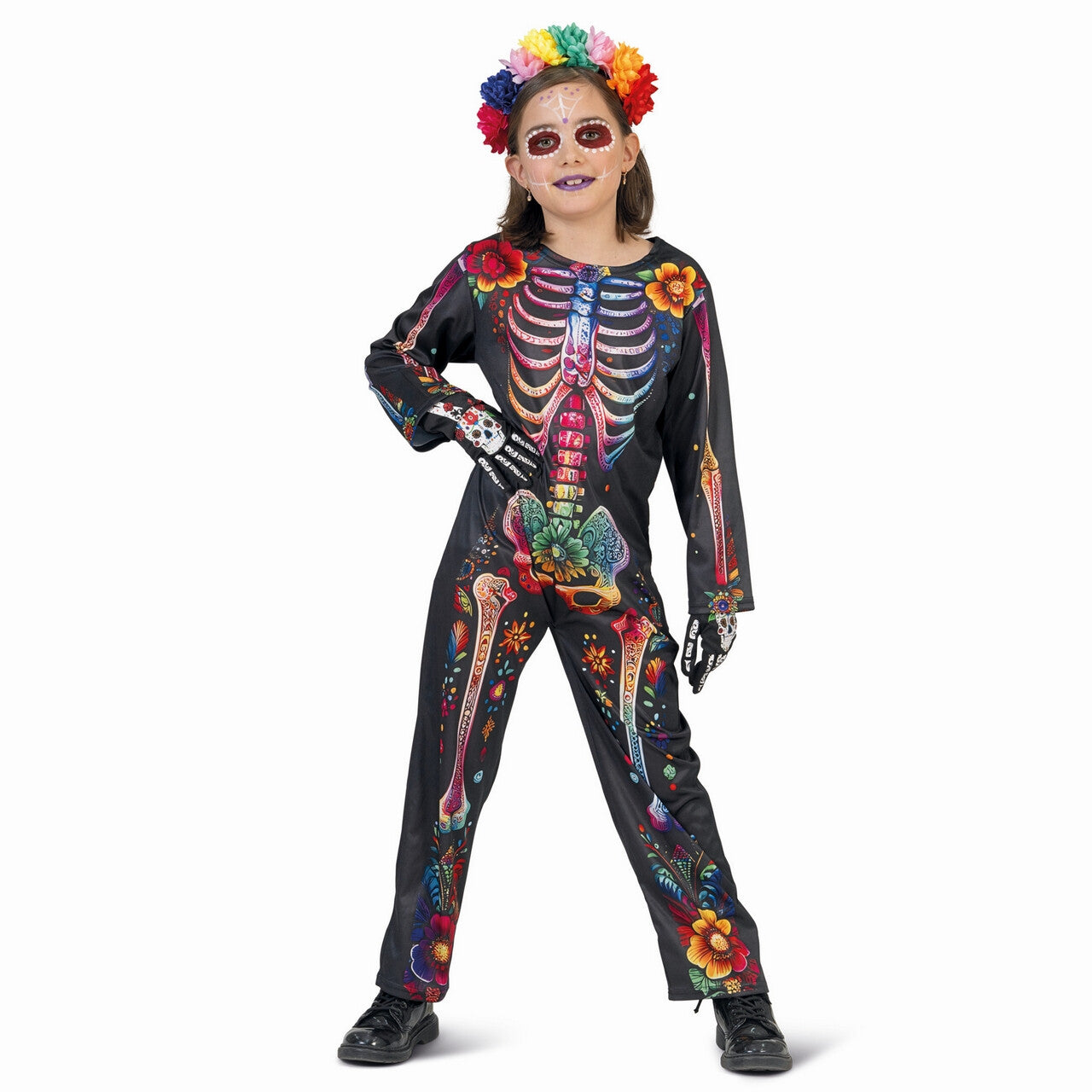 Op deze afbeelding zie je een Kostuums, van het merk Funny Fashion. Door De Regenboog Gekleurd Skelet Kind Kostuum
