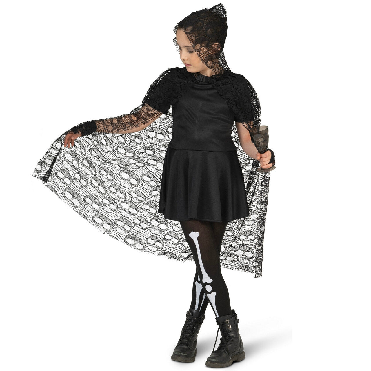 Op deze afbeelding zie je een Kostuums, van het merk Funny Fashion. Rouwende Verdwaalde Bruid Cape Kind
