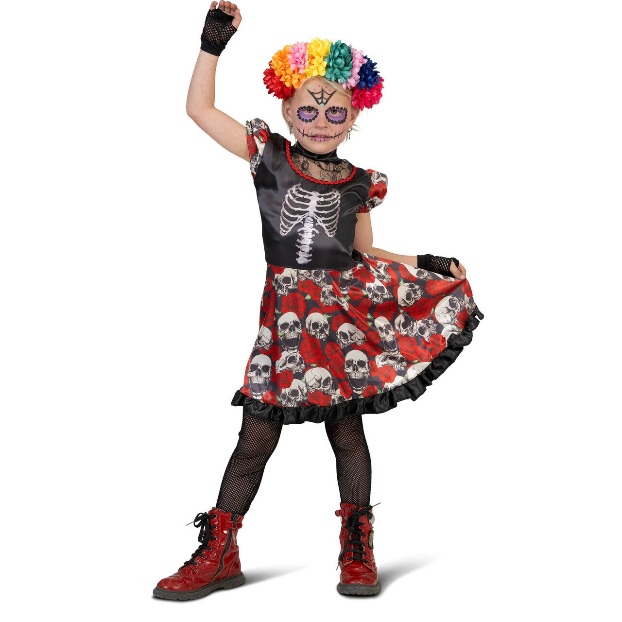 Op deze afbeelding zie je een Kostuums, van het merk Funny Fashion. Rouwen In De Nacht Skull Jurk Meisje