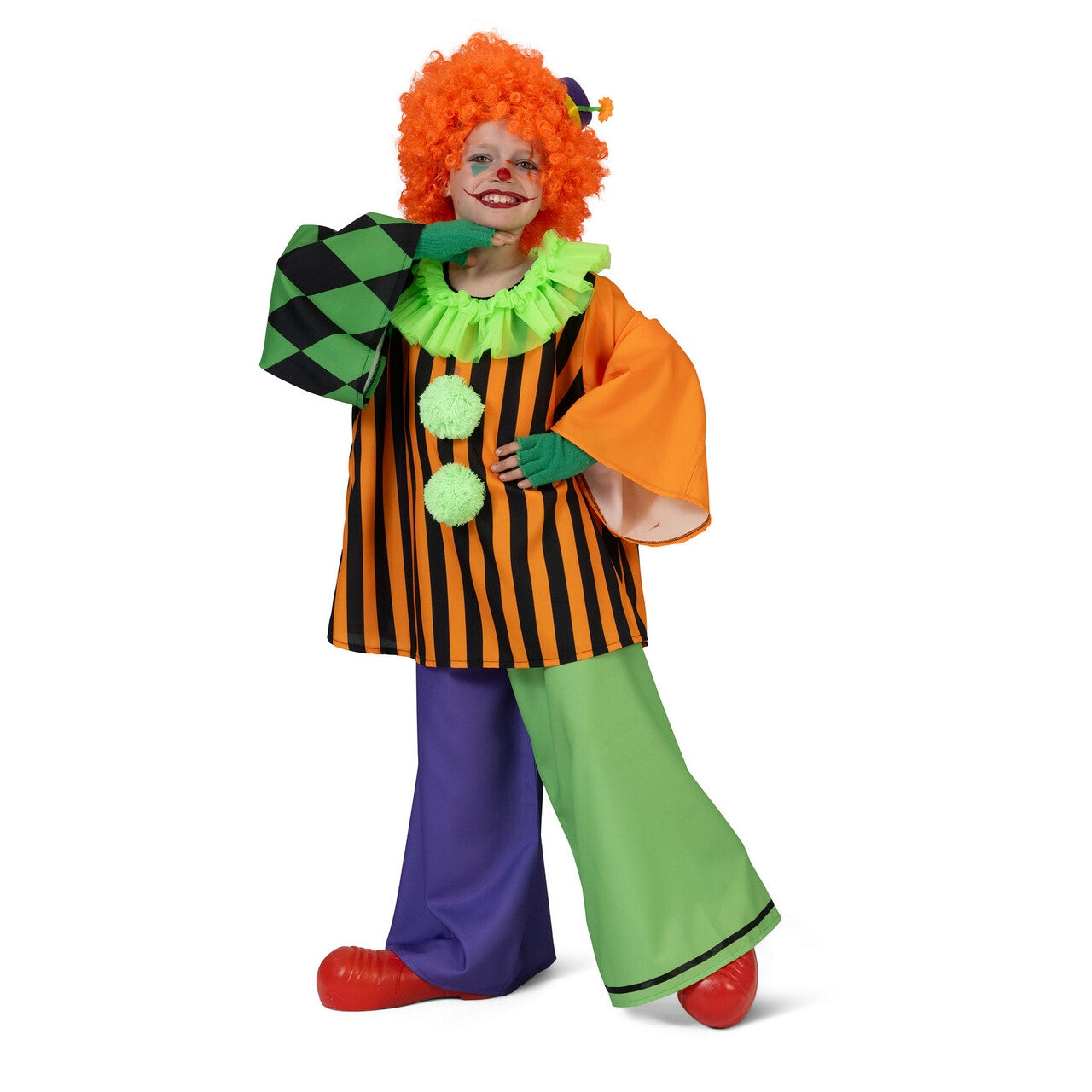 Op deze afbeelding zie je een Kostuums, van het merk Funny Fashion. Enorm Grappige Clown Pierolino Kind Kostuum