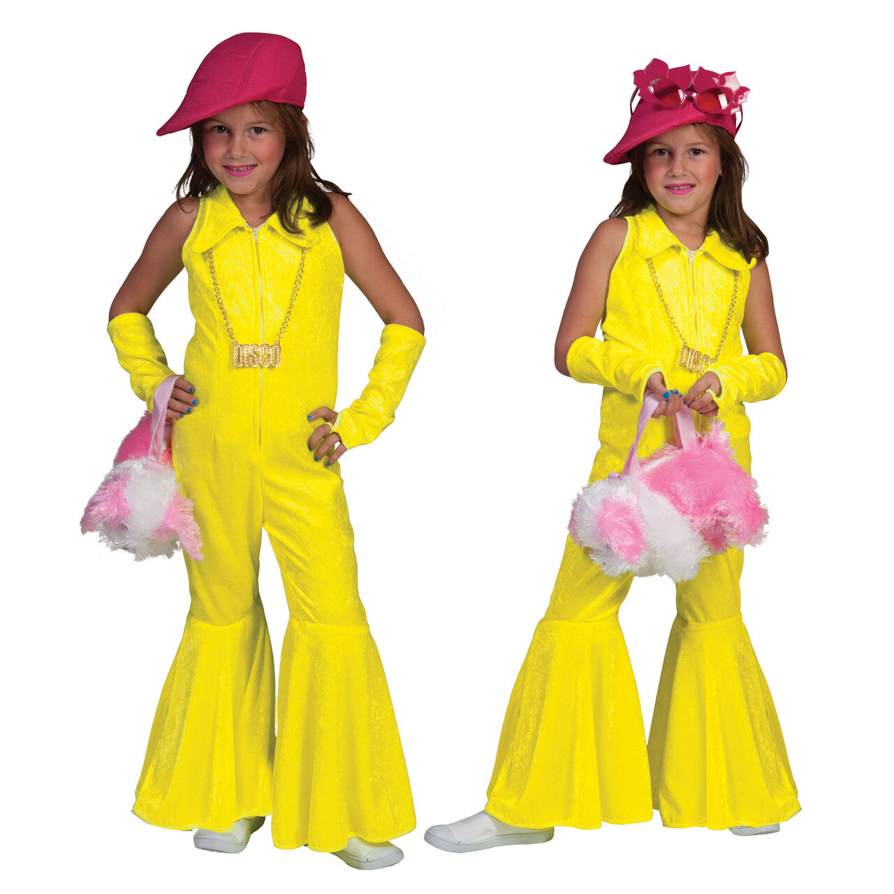 Op deze afbeelding zie je een Kostuums, van het merk Funny Fashion. Neon Geel Jumpsuit Meisje Kostuum