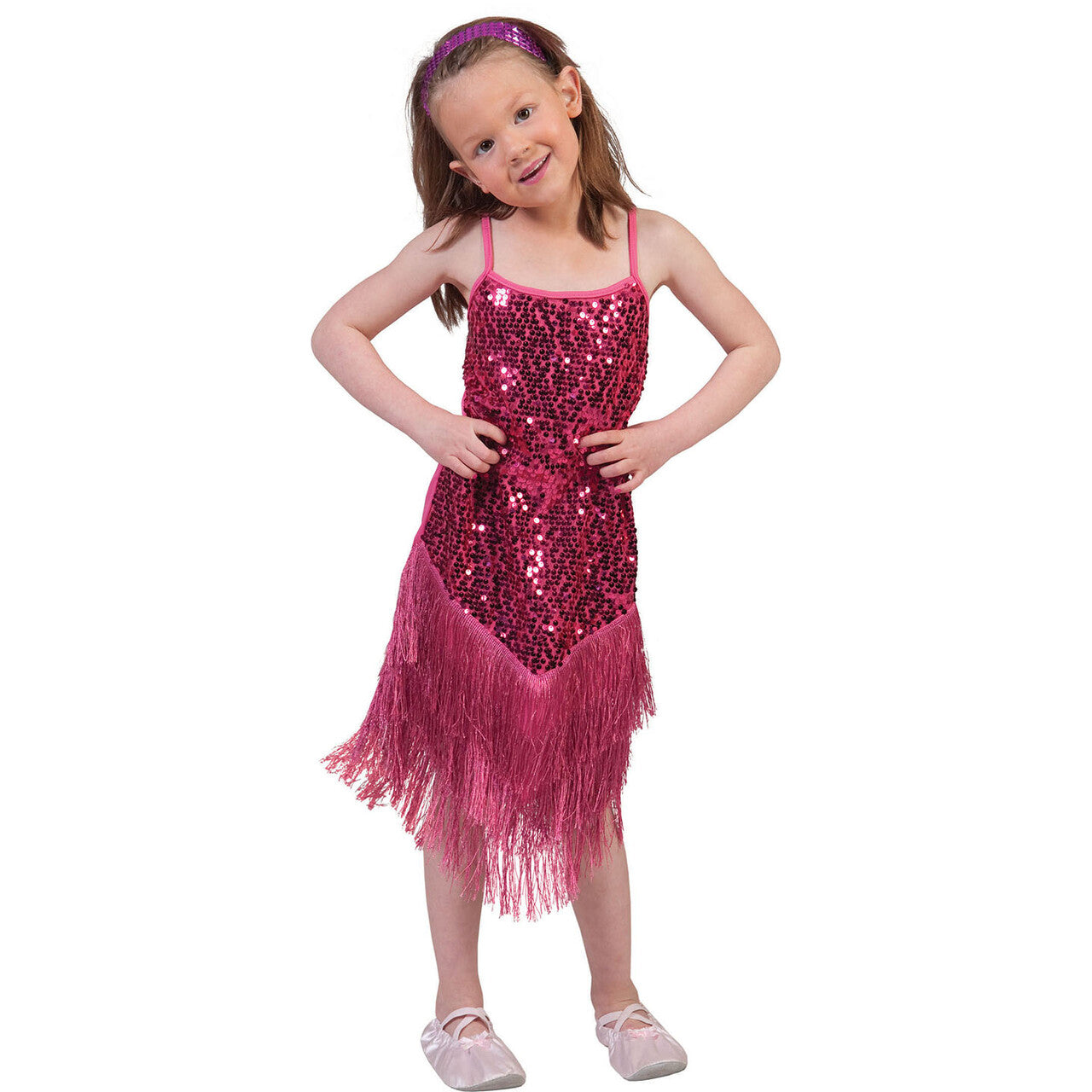 Op deze afbeelding zie je een Kostuums, van het merk Funny Fashion. Glitter Fancy Flapper Jurk Roze Meisje