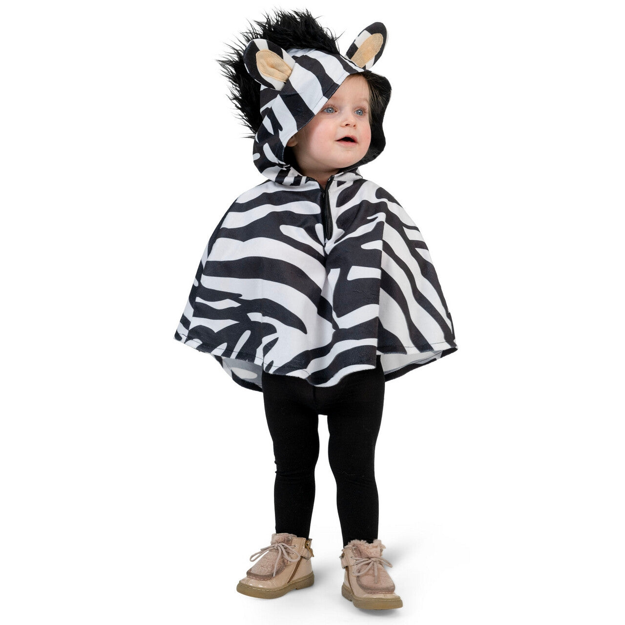 Op deze afbeelding zie je een Kostuums, van het merk Funny Fashion. Safari Zebra Poncho Kind