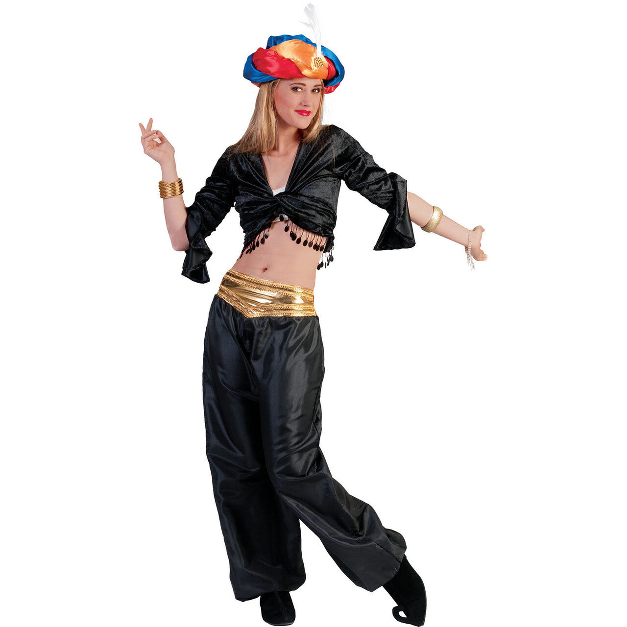 Op deze afbeelding zie je een Kostuums, van het merk Funny Fashion. Zwarte Oosterse Broek Vrouw Kostuum