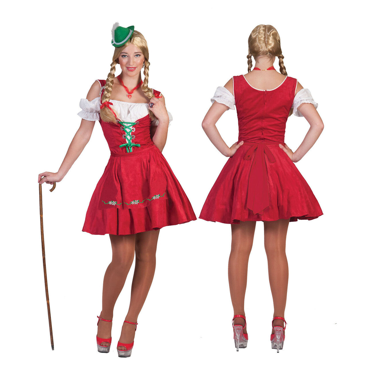 Op deze afbeelding zie je een Kostuums, van het merk Funny Fashion. Rotes Raum Dirndl Vrouw Kostuum