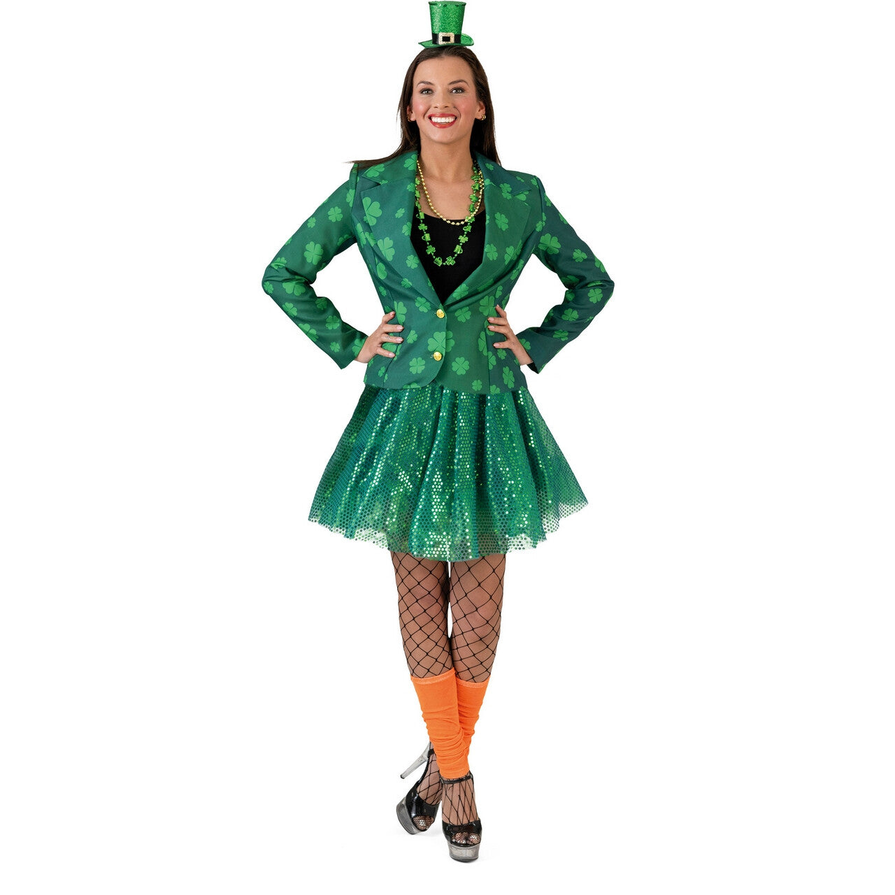 Op deze afbeelding zie je een Kostuums, van het merk Funny Fashion. Groene Geluksjas Vrouw
