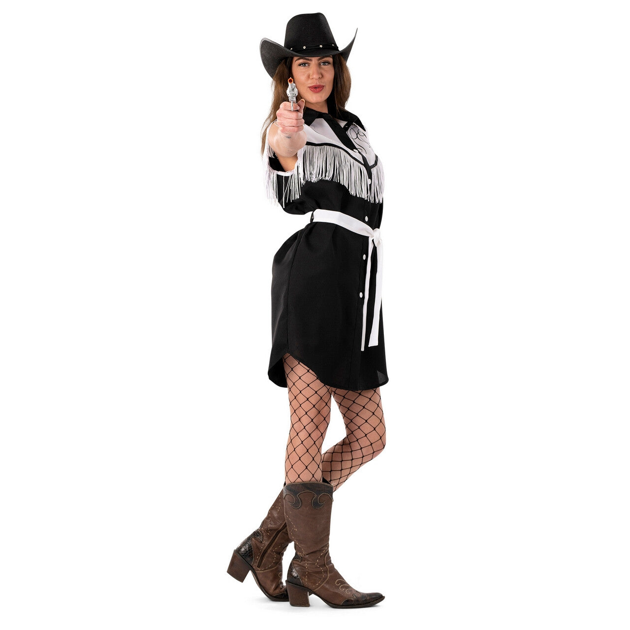 Op deze afbeelding zie je een Kostuums, van het merk Funny Fashion. Smoking Fire Cowgirl Hot Molly Vrouw Kostuum