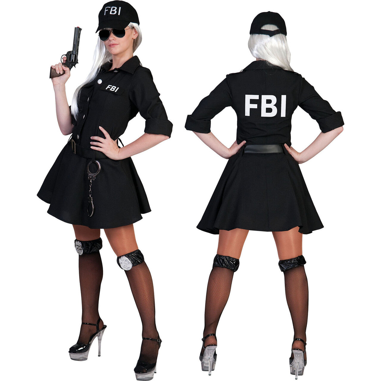 Op deze afbeelding zie je een Kostuums, van het merk Funny Fashion. Zwart Kort Fbi Arrest Politie Agente Jurk Vrouw