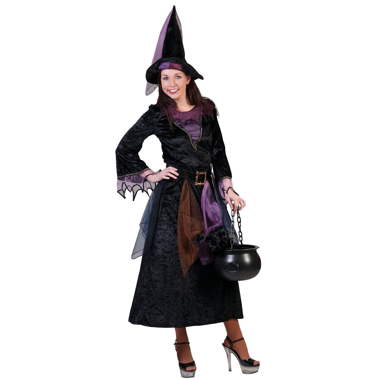 Op deze afbeelding zie je een Kostuums, van het merk Funny Fashion. Purpuralla Toverspreuk Heks Vrouw Kostuum