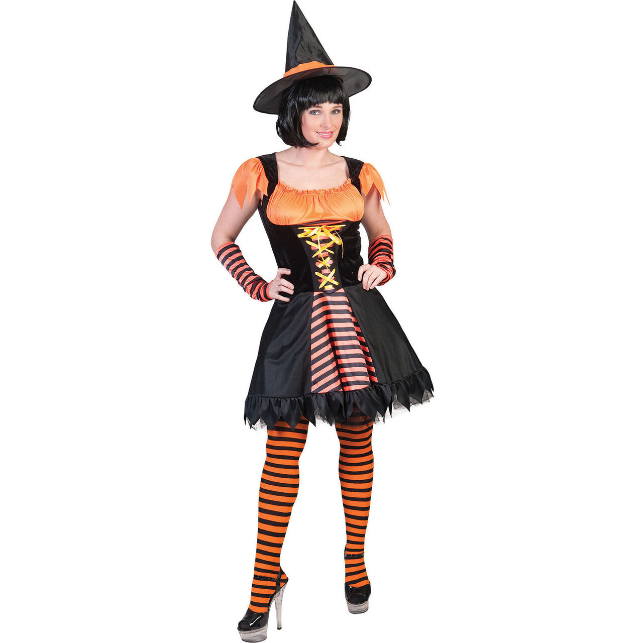 Op deze afbeelding zie je een Kostuums, van het merk Funny Fashion. Oranje Heks Harrarira Vrouw Kostuum