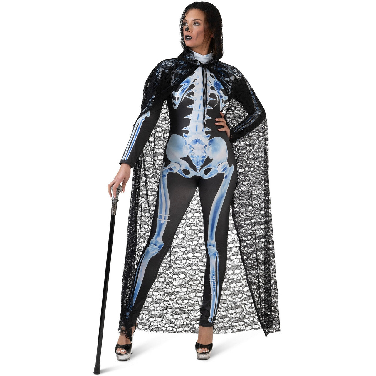 Op deze afbeelding zie je een Kostuums, van het merk Funny Fashion. Skull Cape Vrouw