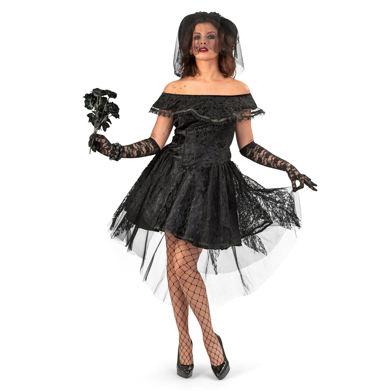 Op deze afbeelding zie je een Kostuums, van het merk Funny Fashion. Zwarte Bruid Weduwe Vrouw Kostuum