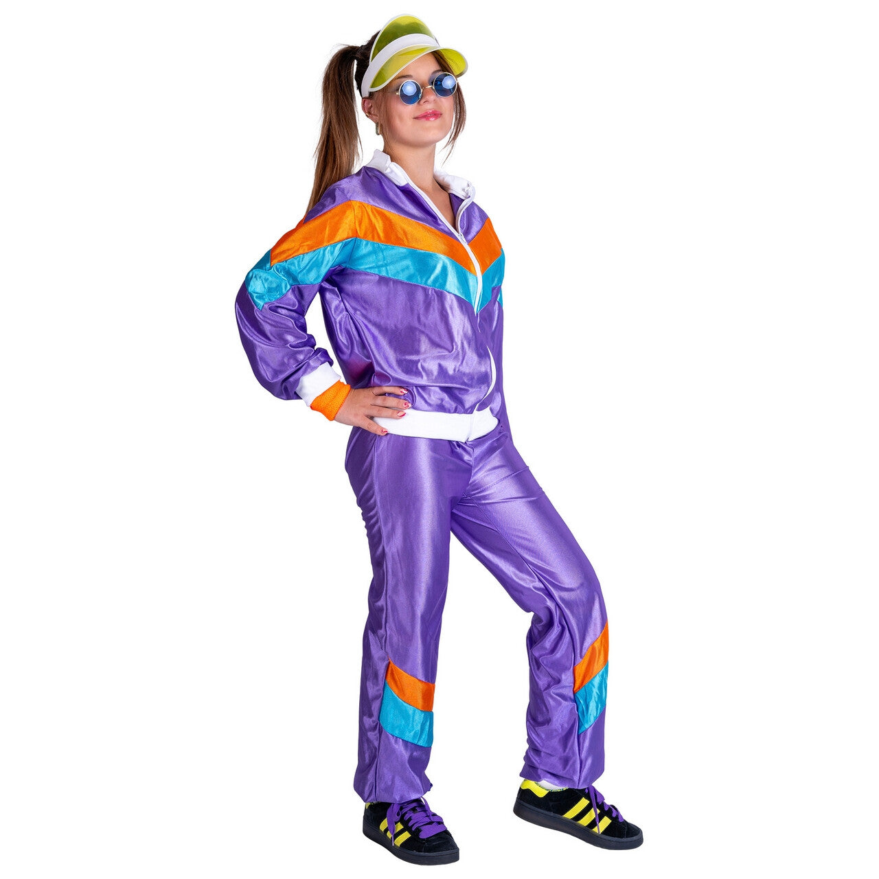 Op deze afbeelding zie je een Kostuums, van het merk Funny Fashion. Purple Power Jogging Vrouw Kostuum