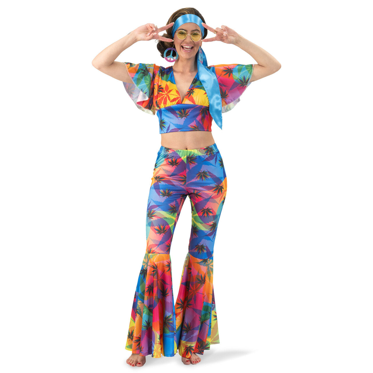 Op deze afbeelding zie je een Kostuums, van het merk Funny Fashion. Hippie Wendy Weed Vrouw Kostuum