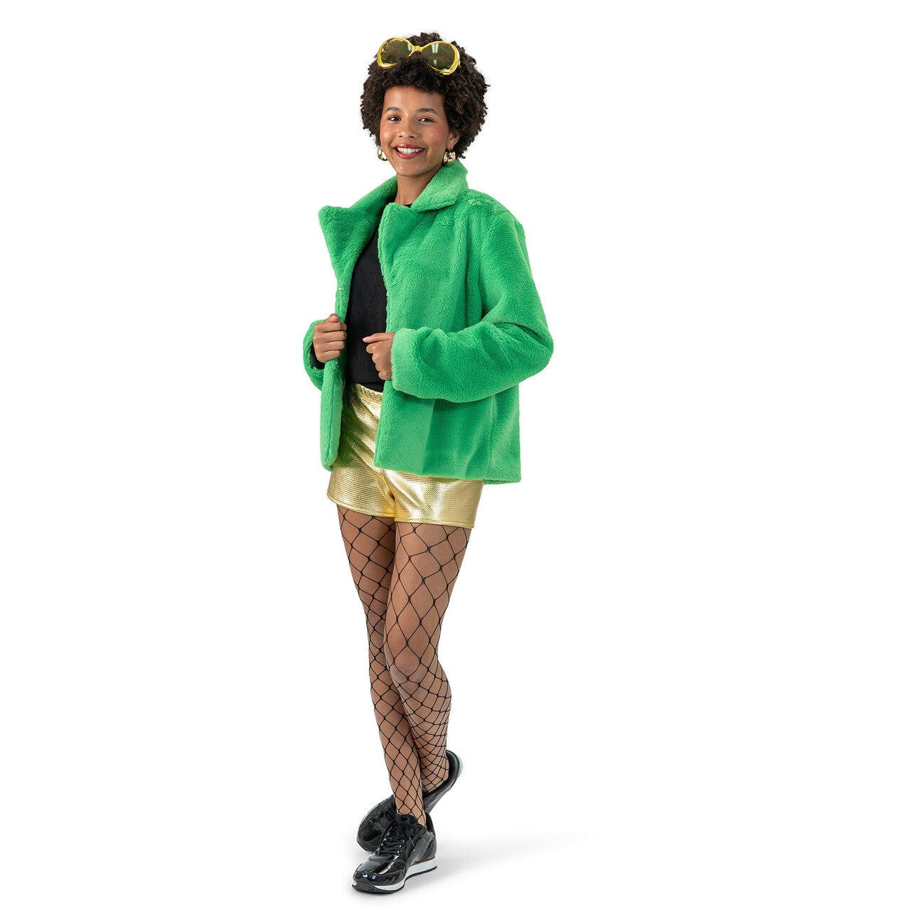 Op deze afbeelding zie je een Kostuums, van het merk Funny Fashion. Kikker Groene Fluffy Jas Vrouw