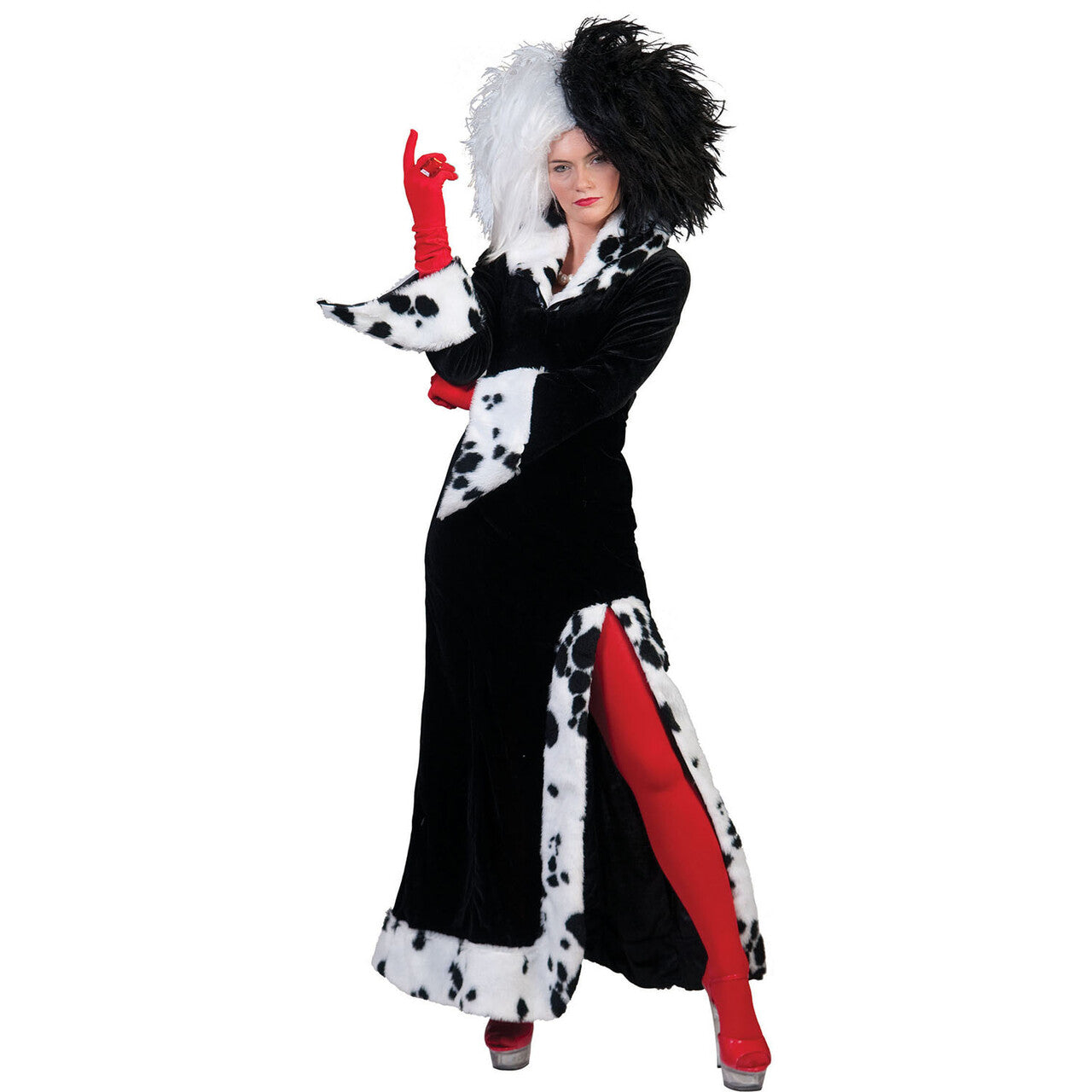 Op deze afbeelding zie je een Kostuums, van het merk Funny Fashion. Cruel Lady Dalmatiers Vrouw Kostuum