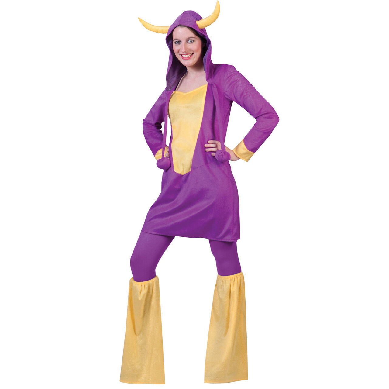 Op deze afbeelding zie je een Kostuums, van het merk Funny Fashion. Paarse Fantasiekoe Jurk Vrouw