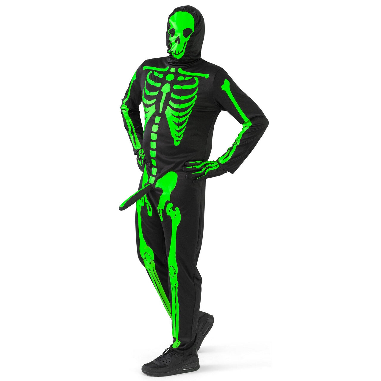 Op deze afbeelding zie je een Kostuums, van het merk Funny Fashion. Mr Boner Groen Skelet Man Kostuum