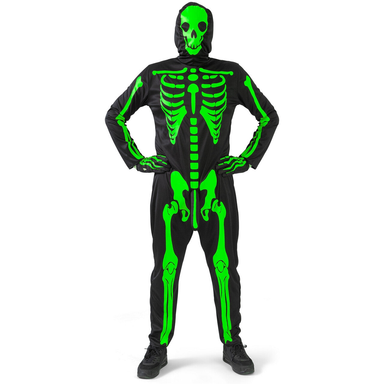 Op deze afbeelding zie je een Kostuums, van het merk Funny Fashion. Mr Boner Groen Skelet Man Kostuum
