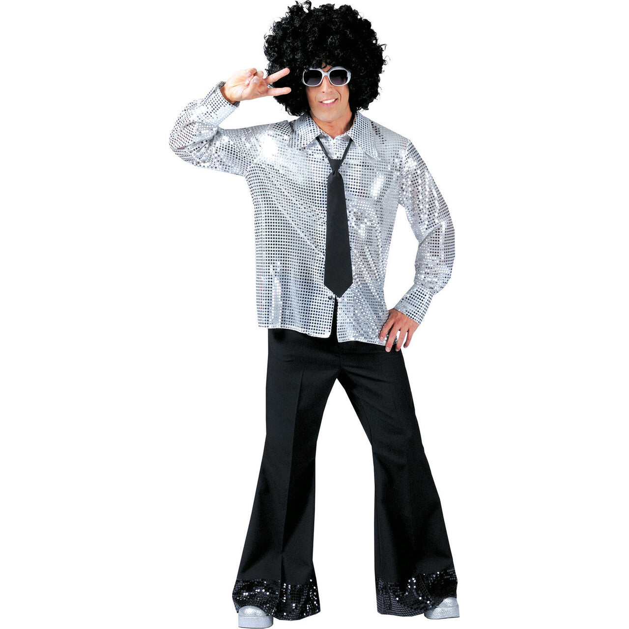 Op deze afbeelding zie je een Kostuums, van het merk Funny Fashion. Zilveren Pailletten Shadow Hemd Man