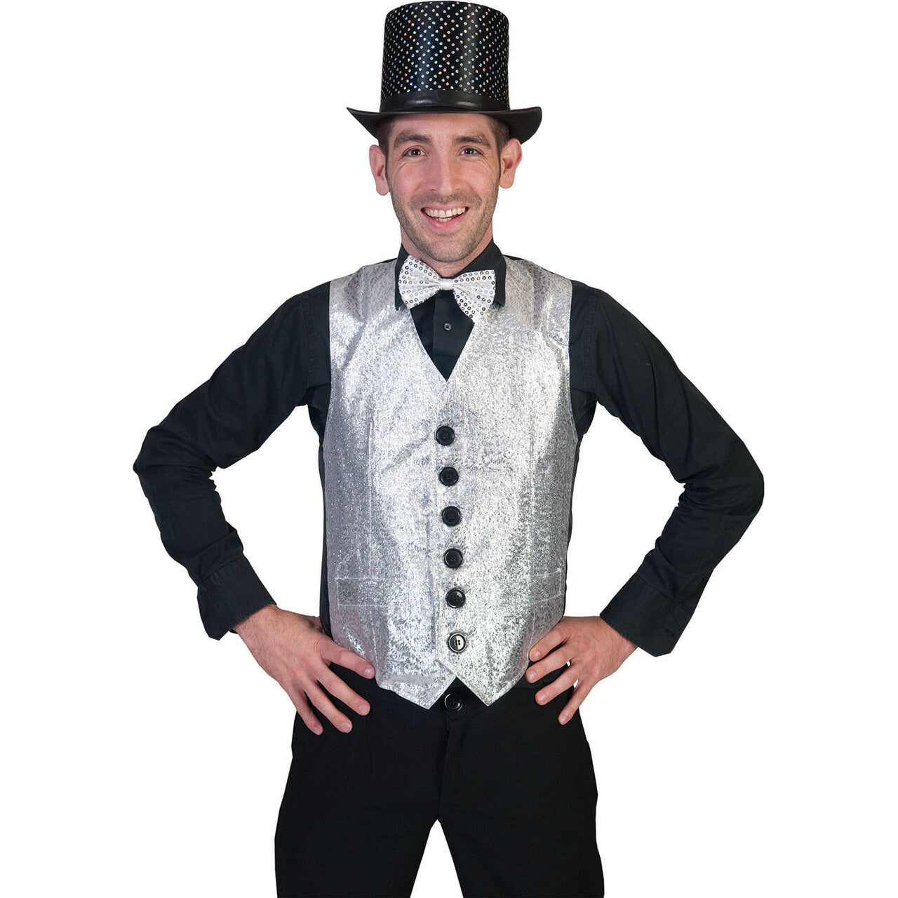 Op deze afbeelding zie je een Kostuums, van het merk Funny Fashion. Show Vest Zilver Man