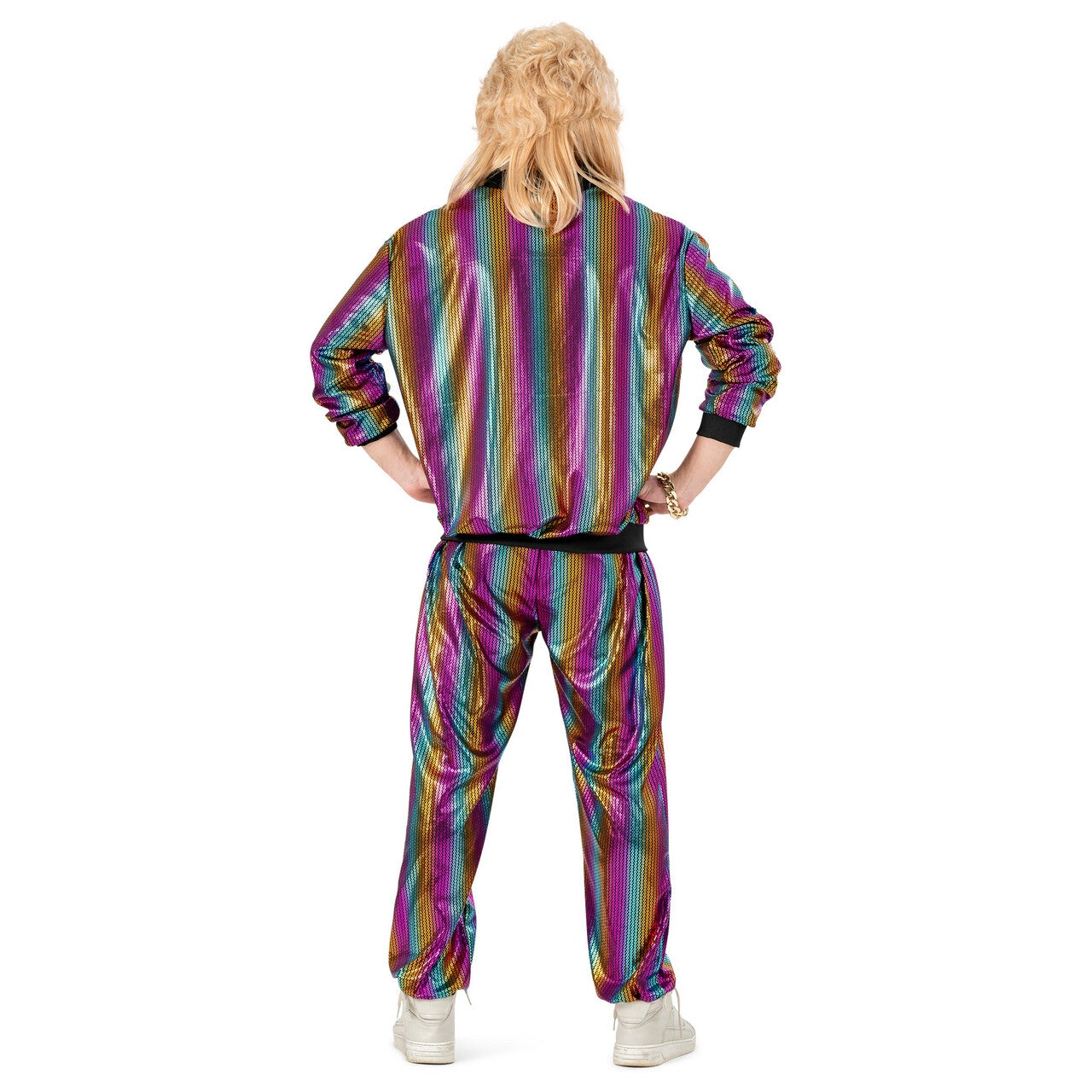 Op deze afbeelding zie je een Kostuums, van het merk Funny Fashion. Rainbow Jogging Man Kostuum