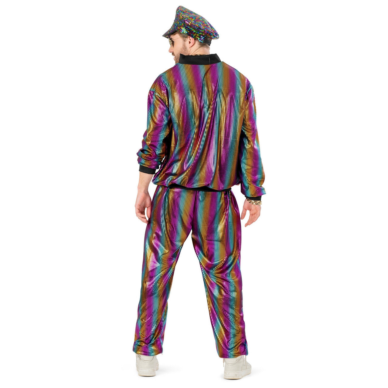 Op deze afbeelding zie je een Kostuums, van het merk Funny Fashion. Rainbow Jogging Man Kostuum