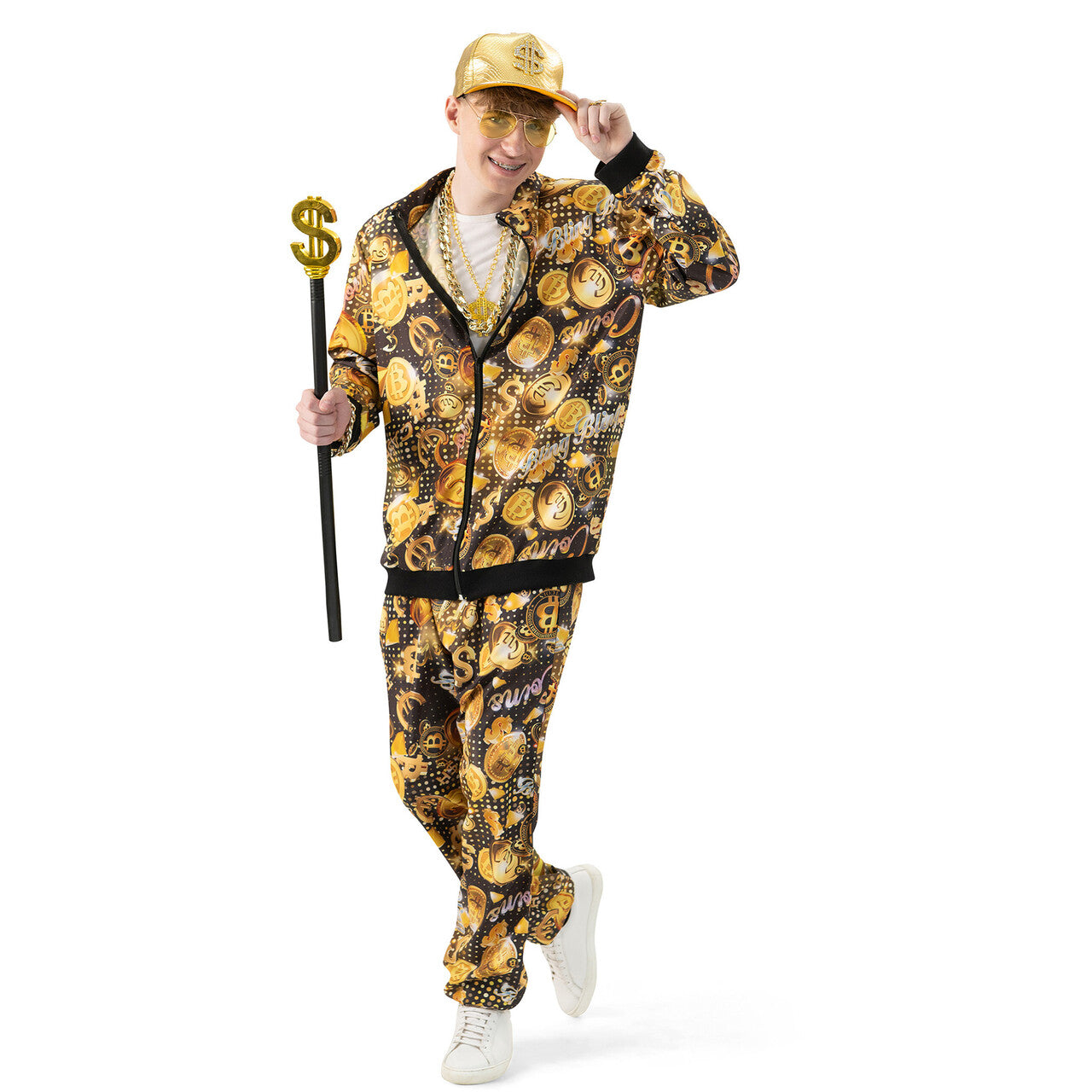 Op deze afbeelding zie je een Kostuums, van het merk Funny Fashion. Mister Bitcoin Trainingspak Man Kostuum